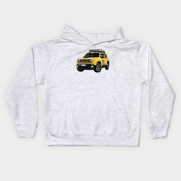 Yellow Jeep Renegade Illustration Kids Hoodie by KAM Std